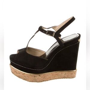 Jimmy Choo, black suede wedged heel